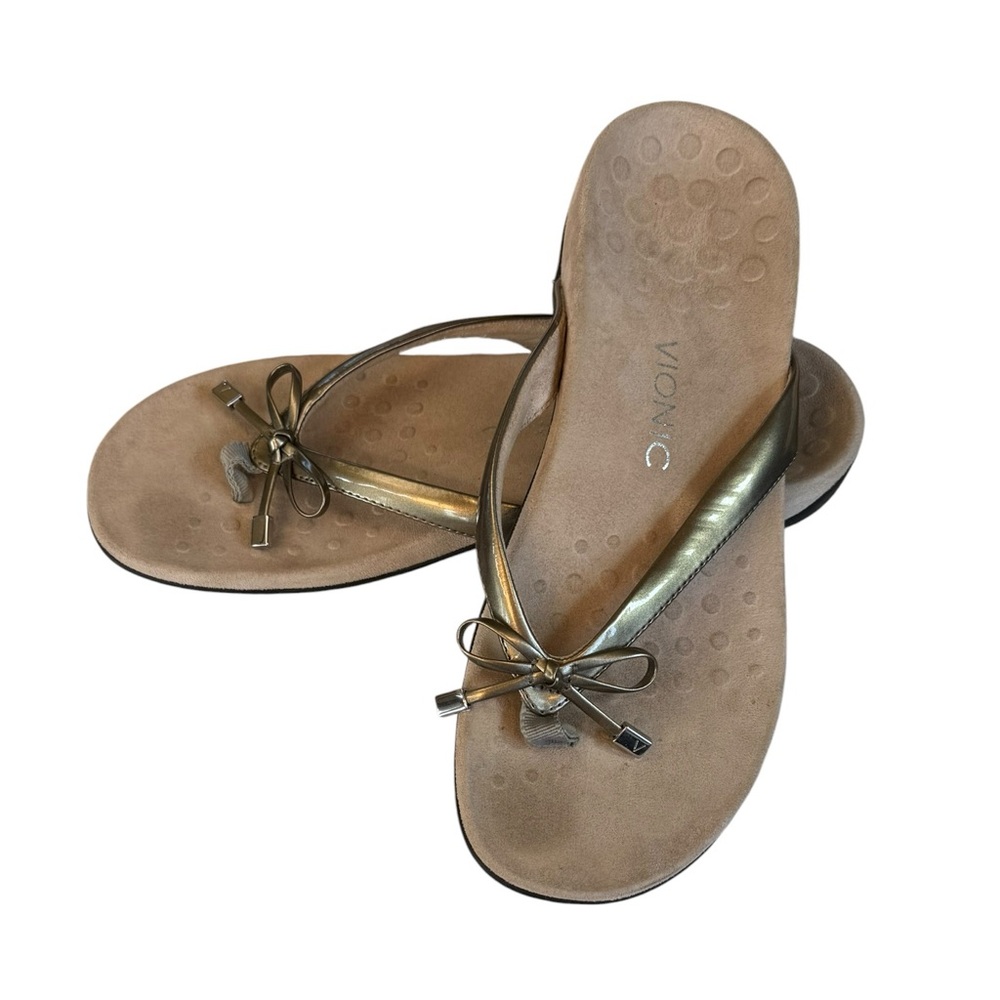 Vionic Bella II Gold Bow Toe Post Thong Flip Flop Sandal Comfort Size 10 - Picture 6 of 13